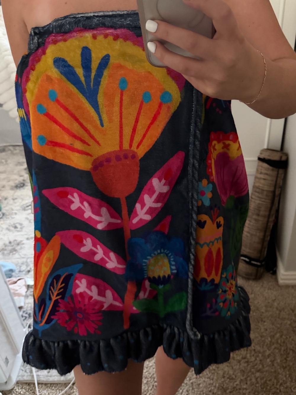 NATURAL LIFE Navy Strapless Towel Wrap with Bright Floral Print